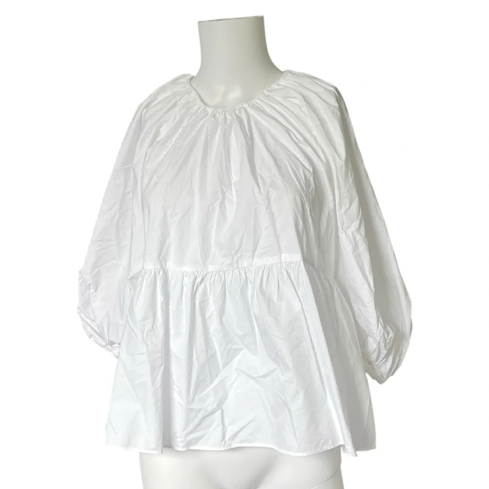 Pomander Place Tuckernuck White Poplin Bow Puff Sleeve Blouse Size Small S